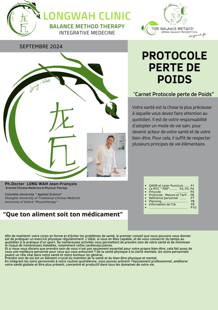 Couverture du carnet Protocole Perte de Poids — Longwah Clinic